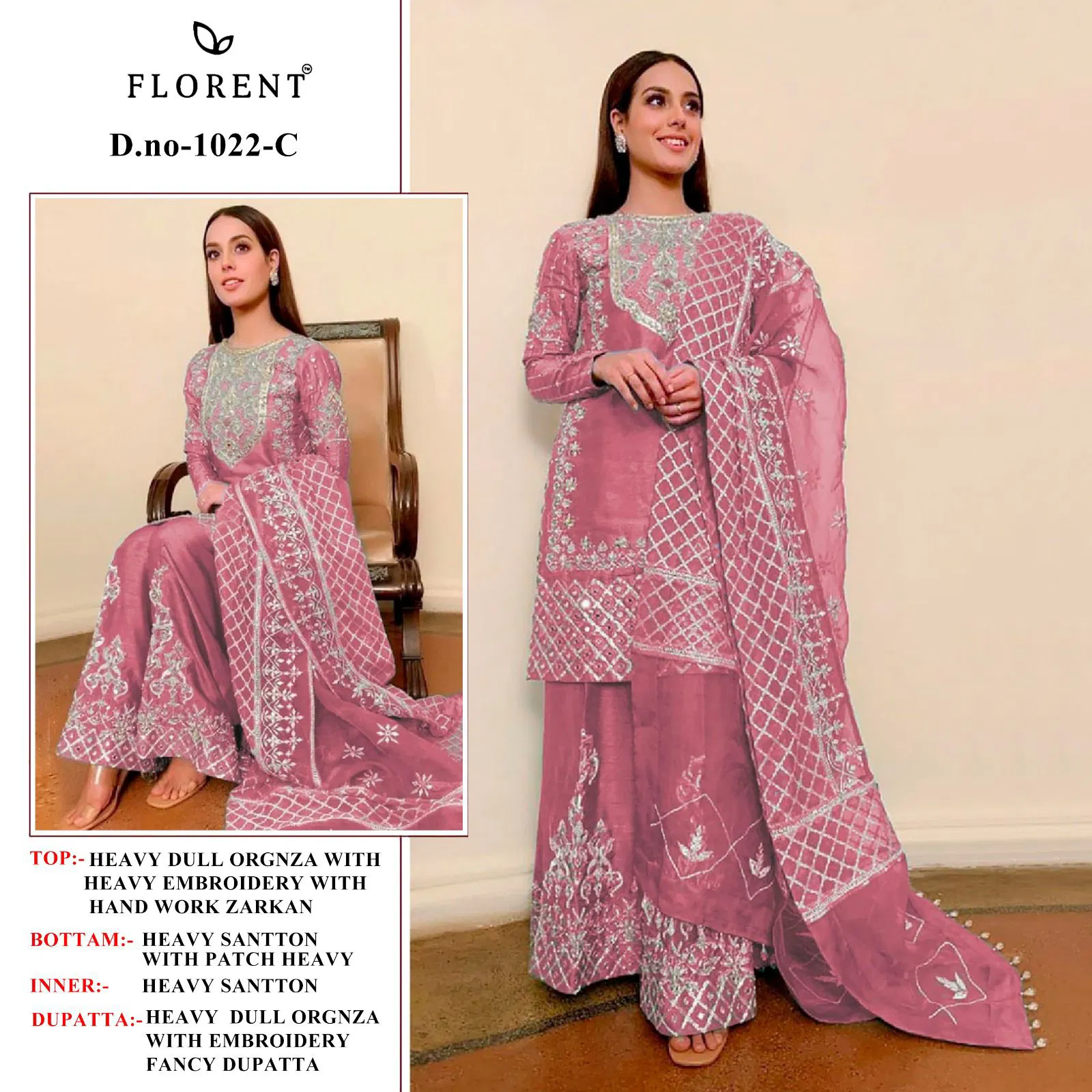 Florent 1022  A To C Organza Embroidered Pakistani Salwar Kameez Wholesale Online
